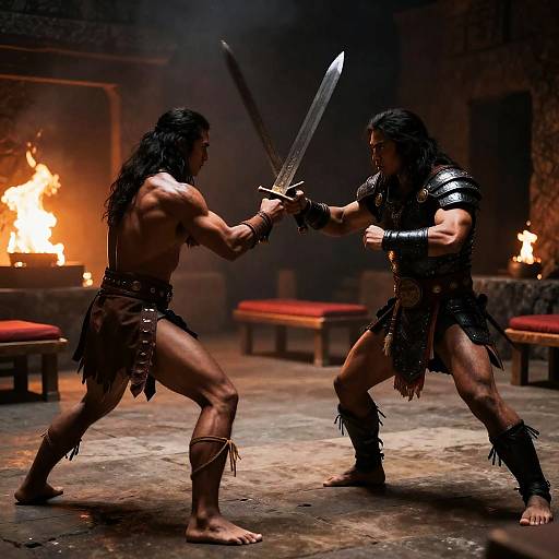 Epic Duel of Tribal Warriors in Chamber