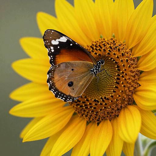 Butterfly Resting on Sunflower Close-Up