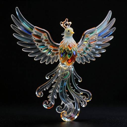 Melancholic Glass Phoenix Hyper-Realistic Brilliance