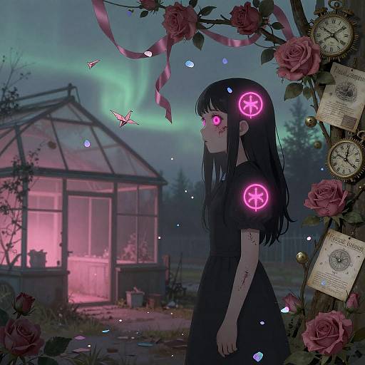 Bioluminescent Undead Girl in Greenhouse