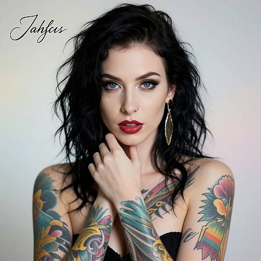 Tattooed Woman with Intense Blue Eyes