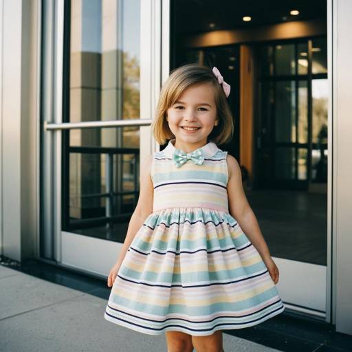 Smiling Toddler Girl in Pastel Striped Dress