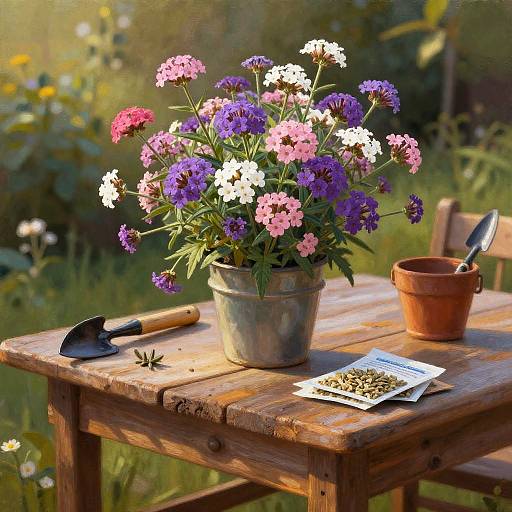 Rustic Table with Verbena Bouquet