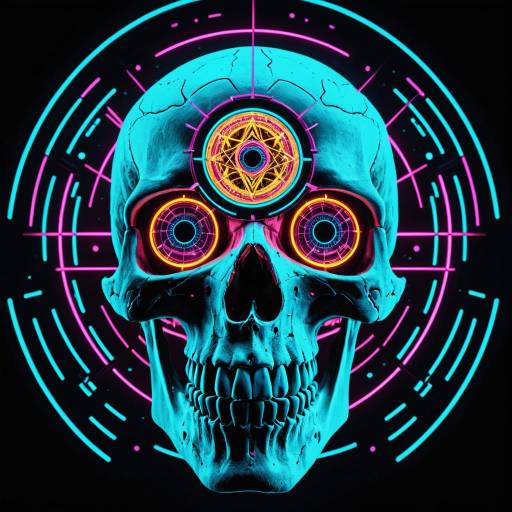 Surreal Neon Eye and Skull Art