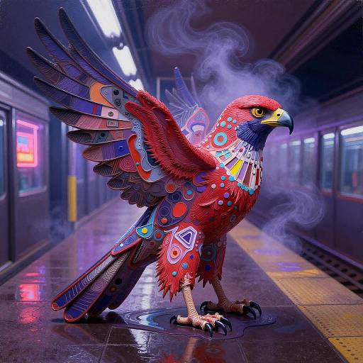 Crimson Falcon Encaustic Dreamscape