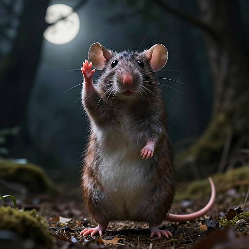 Cartoon Rat Salute in Moonlit Forest