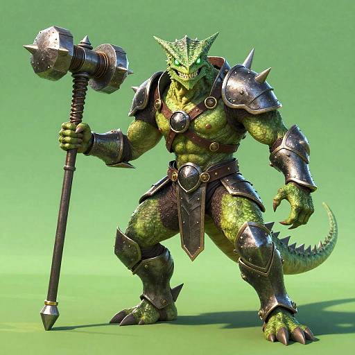 Armored Reptilian Warrior with Spiked Mace