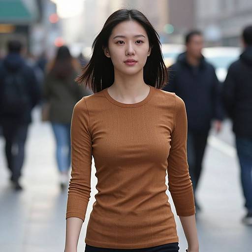 Confident Woman Walking in Morning City
