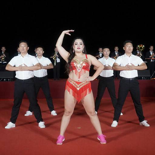 Plus-Size Woman Leads Vibrant Night Dance
