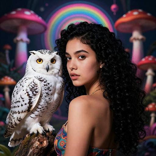 Psychedelic Neon Portrait with Snowy Owl