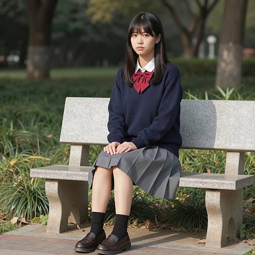 Stylish Asian Woman Relaxing in Park