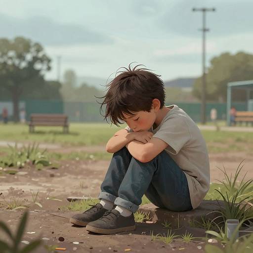 Trauriges Kind auf leerem Spielplatz