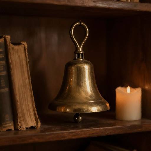 Vintage Handbell on Antique Shelf