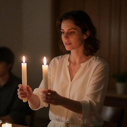 Candlelit Woman Extending Her Arms