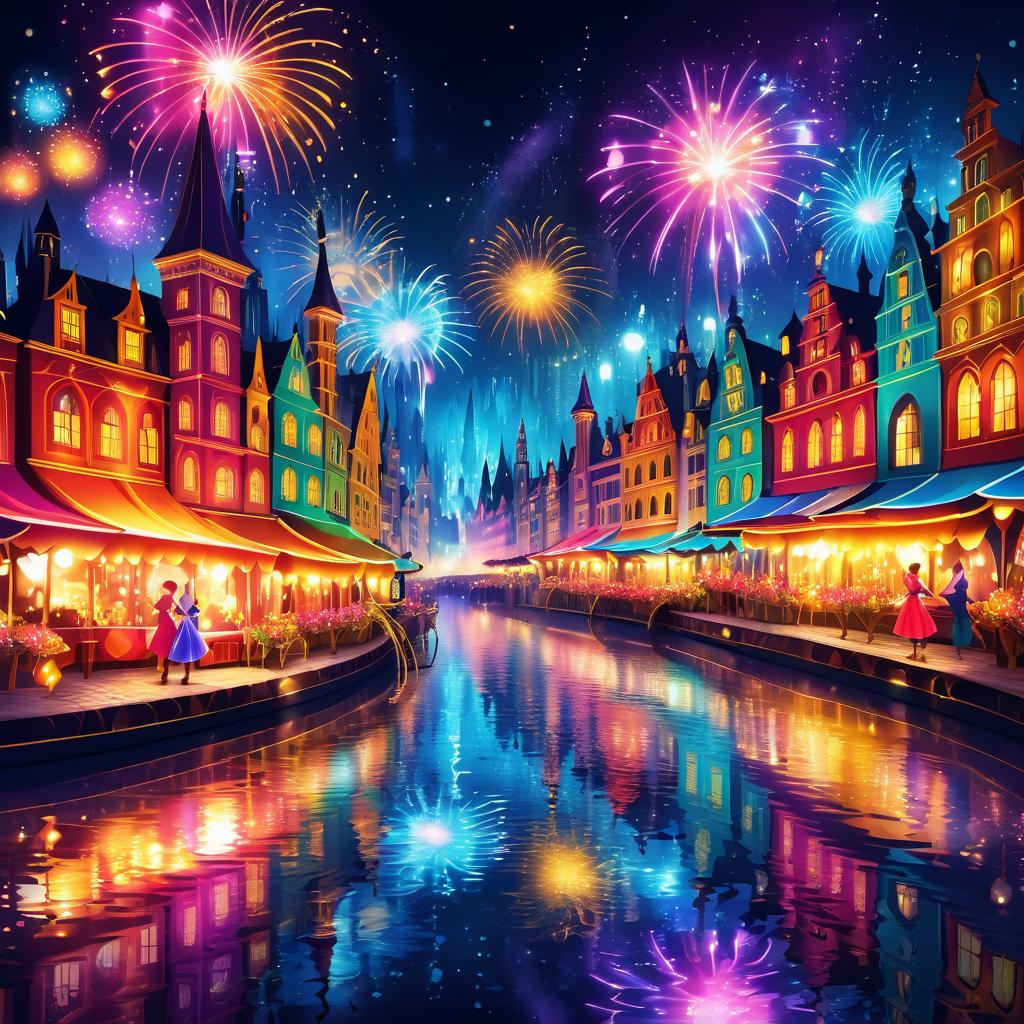 Vibrant Fairy-Tale Cityscape at Night