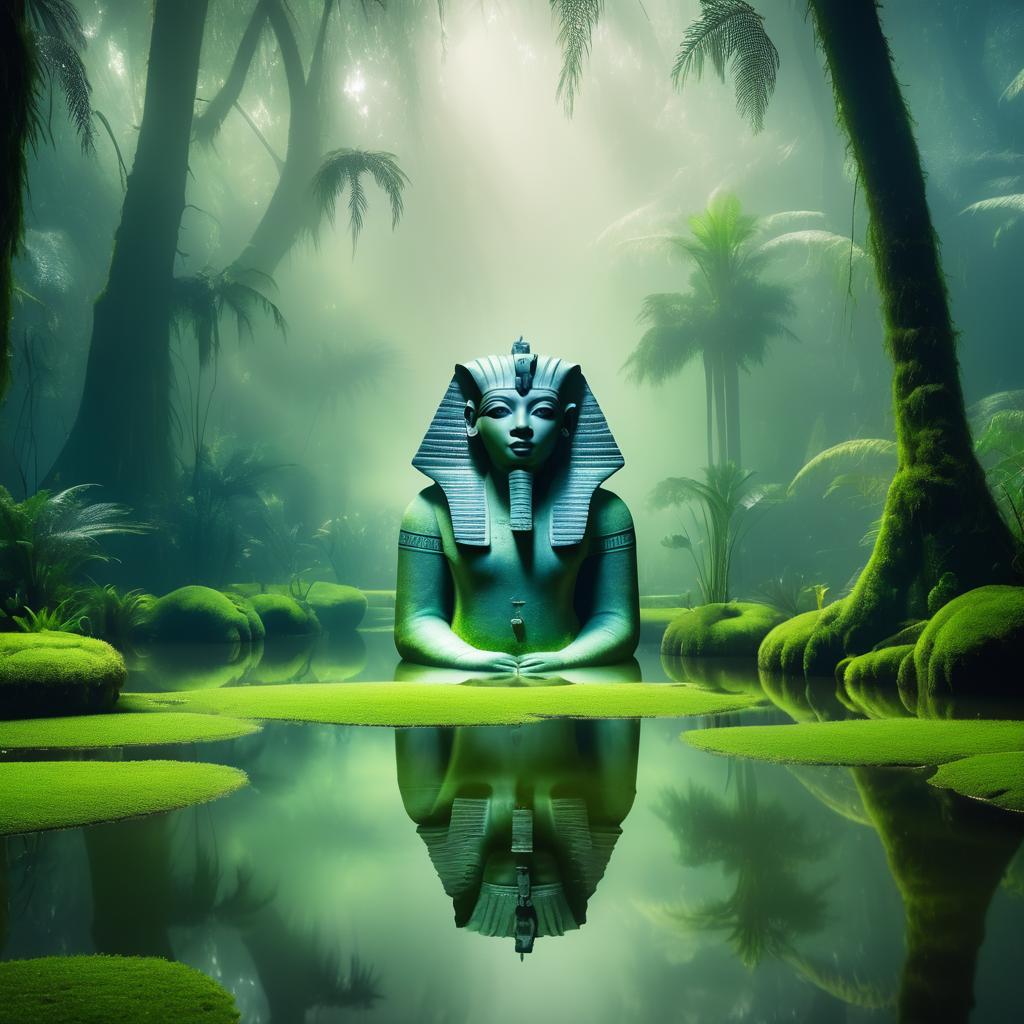 Ancient Sphinx in Mystical Forest Pond