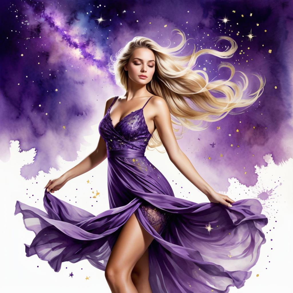 Enchanting Girl in Galaxy Dress Illustration