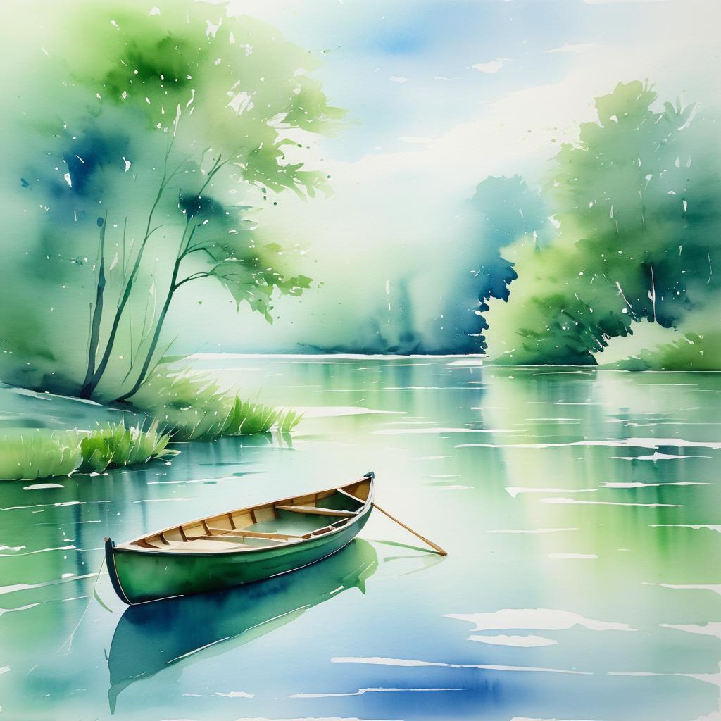 Tranquil River Scene in Watercolor