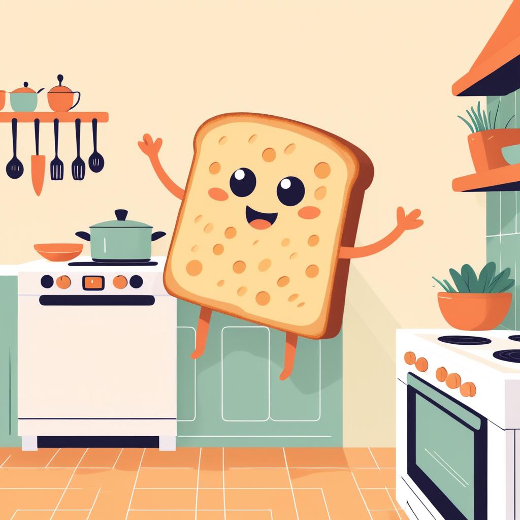 Whimsical Bread Character in Cozy Kitchen