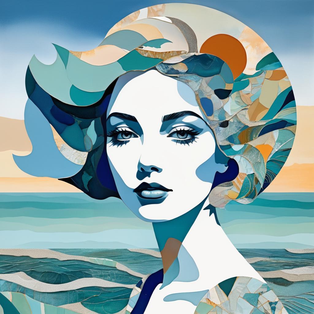 Abstract Ocean Woman in Collage Style