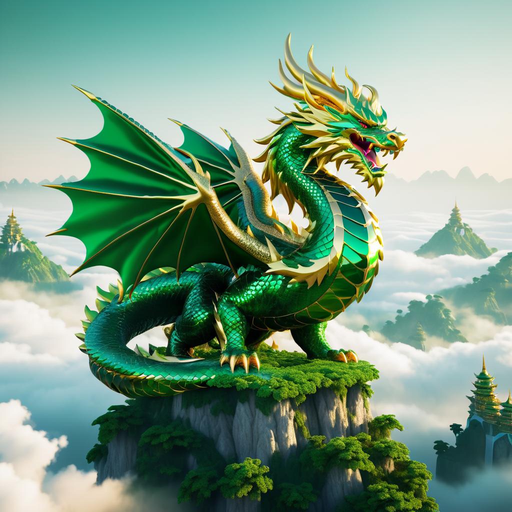 Majestic Dragon Over Floating Island