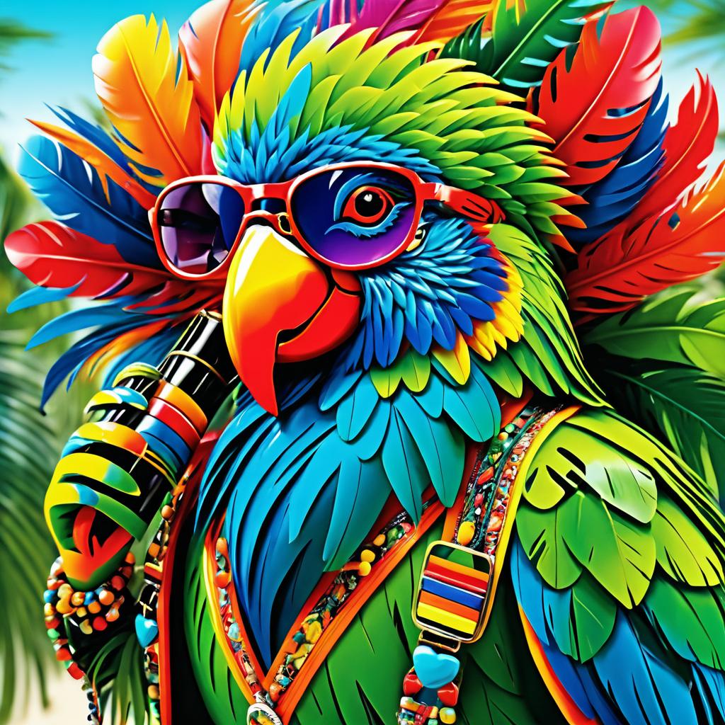 Colorful Parrot With Sunglasses Illustration