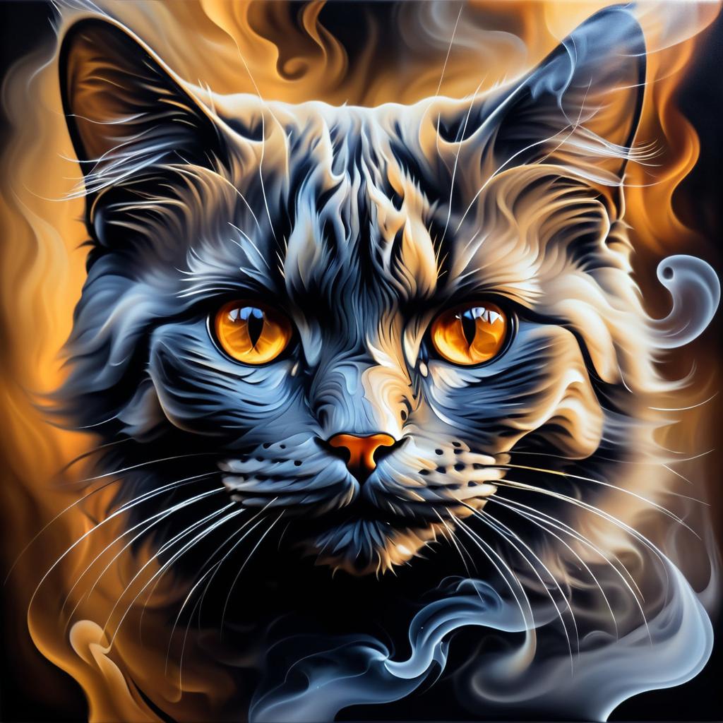 Surreal Cat Face in Smoke Art