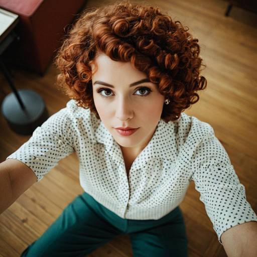 Young Woman in Vintage Style with Curly Hair