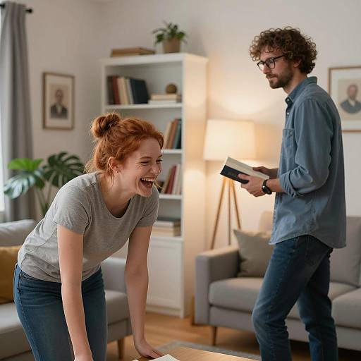 Cozy Living Room Scene with Laughter