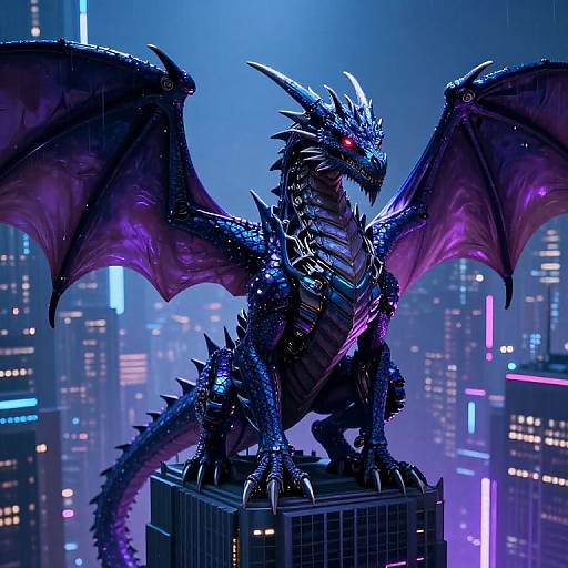 Cinematic Cyberpunk Dragon on Skyscraper