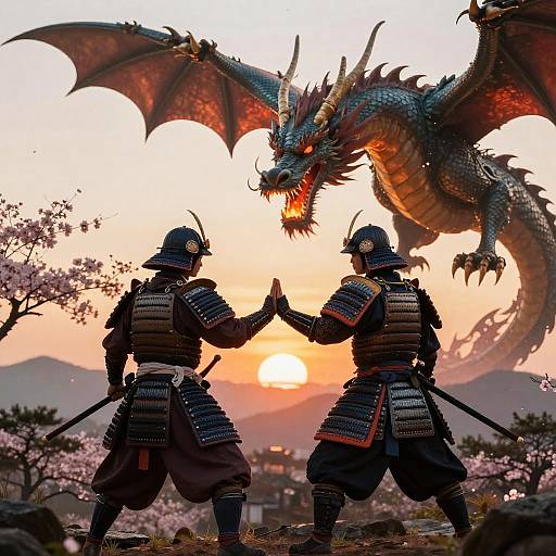 Samurai vs Dragon Sunset Showdown
