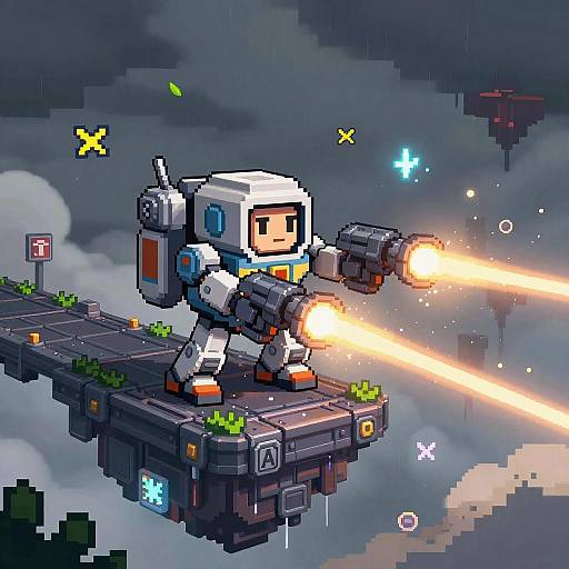 Pixel Art Mech Pilot in Storm