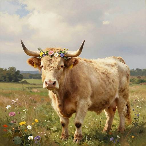 Serene Highland Cow in Flower Crown