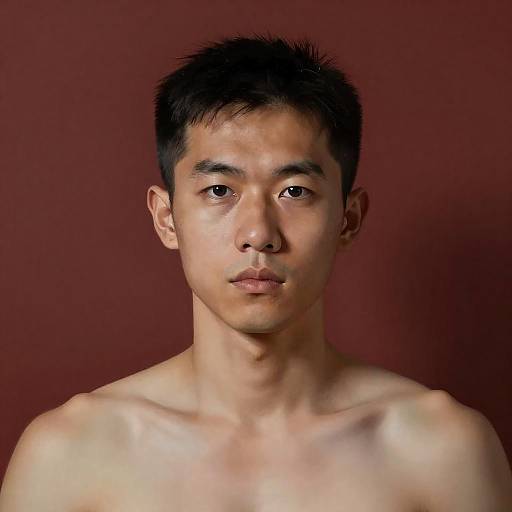 Serious Portrait of Asian Man in Red