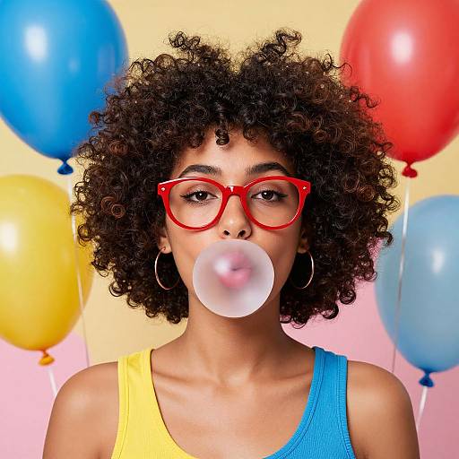 Vibrant Woman with Afro and Balloons