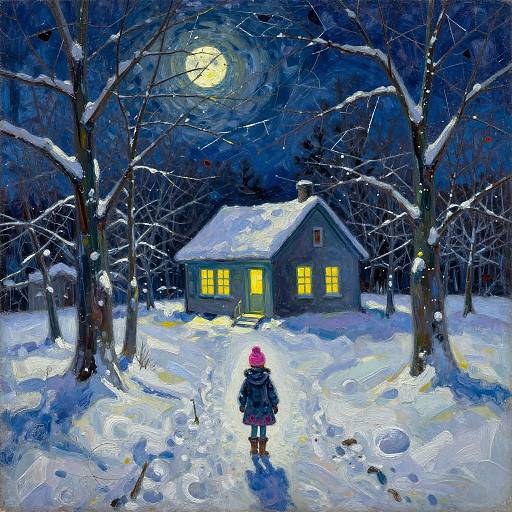 Mystical Winter Night Oil Painting