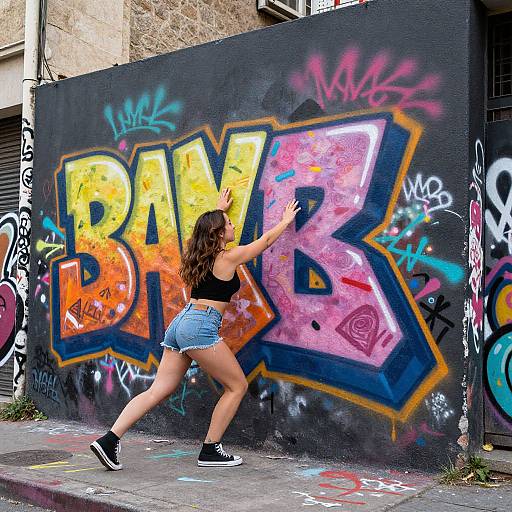 European Woman Engaging with Street Art