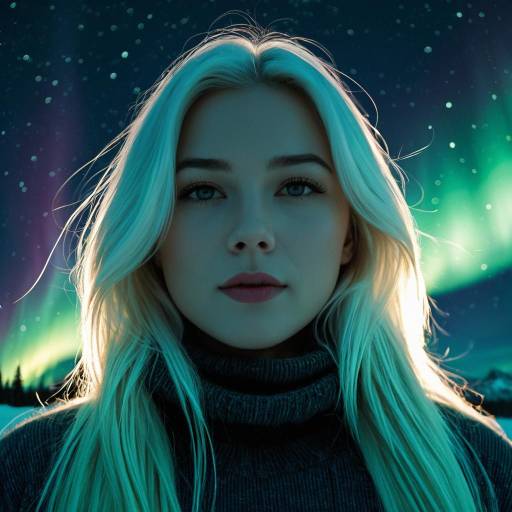 Woman with Northern Lights Flowing from Platinum Blonde Hair