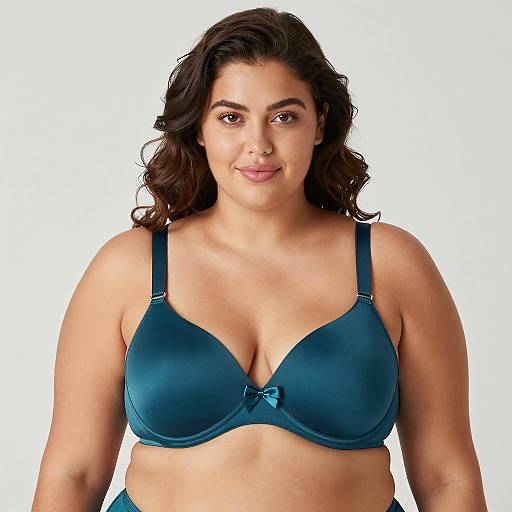 Plus-Sized Woman in Teal Satin Bra