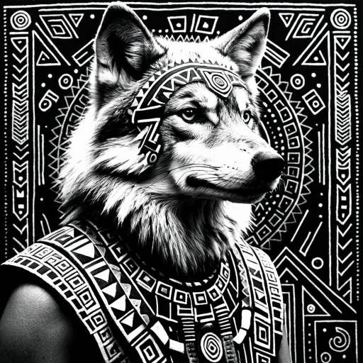 Aztec-Inspired Wolf Synth Artwork