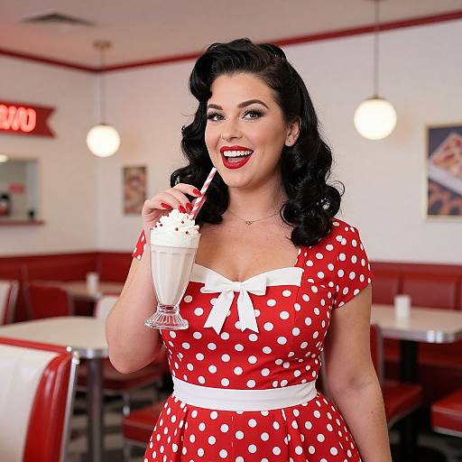Vintage Pin-Up Woman in Retro Diner