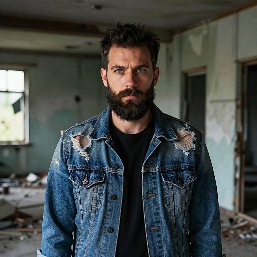 Rugged Man in Gritty Urban Ruins