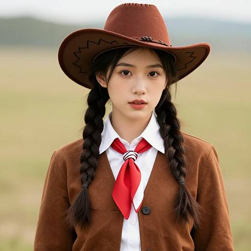 Girl with Braids in Cowboy Outfit