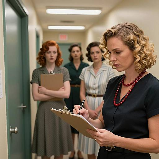 1940s Style Women in Hallway Scene