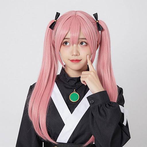 Young Woman in Pink Pigtail Cosplay