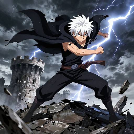 White-Haired Anime Hero in Battle