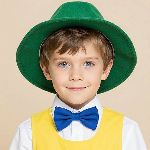 Boy with Green Hat and Yellow Dress