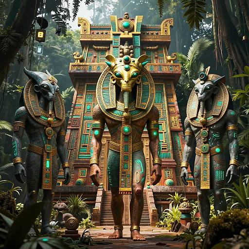 Aztec Aliens Over Jungle Temple