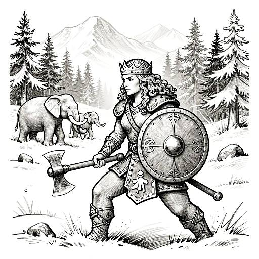 Viking Shieldmaiden in Snowy Battle