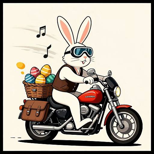 Retro Easter Bunny Riding Harley